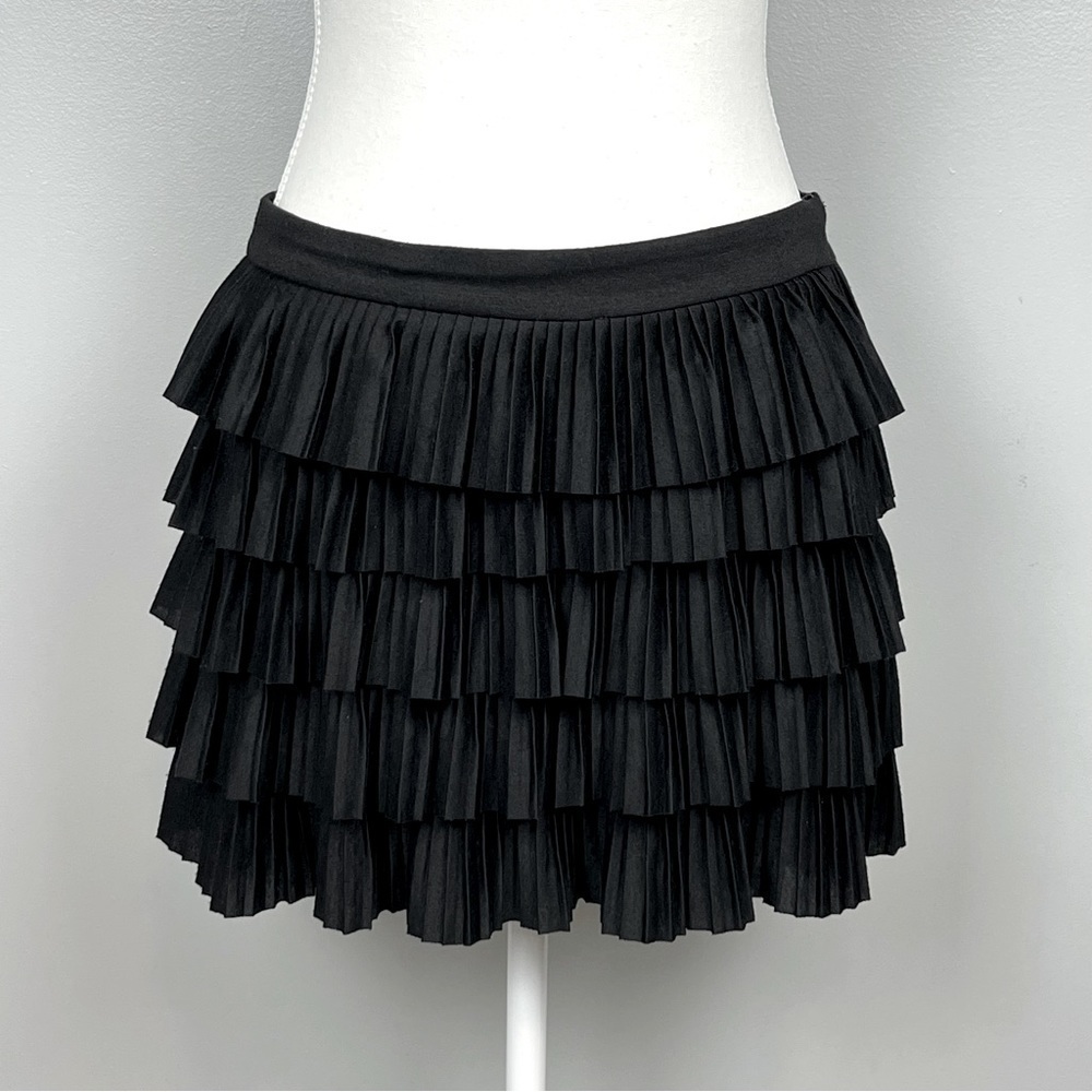 Aqua black side zip pleated tiered ruffle mini skirt, size XS.